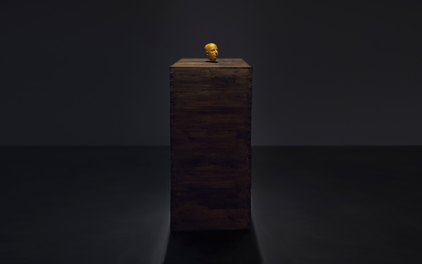Perpetuum Golem Autorretrato de la cabeza de Juan Pablo Ferlat realizado con cera virgen de abeja